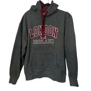 Zone One  Hoodie London  England Flag Embroidered Gray Sweatshirt Unisex